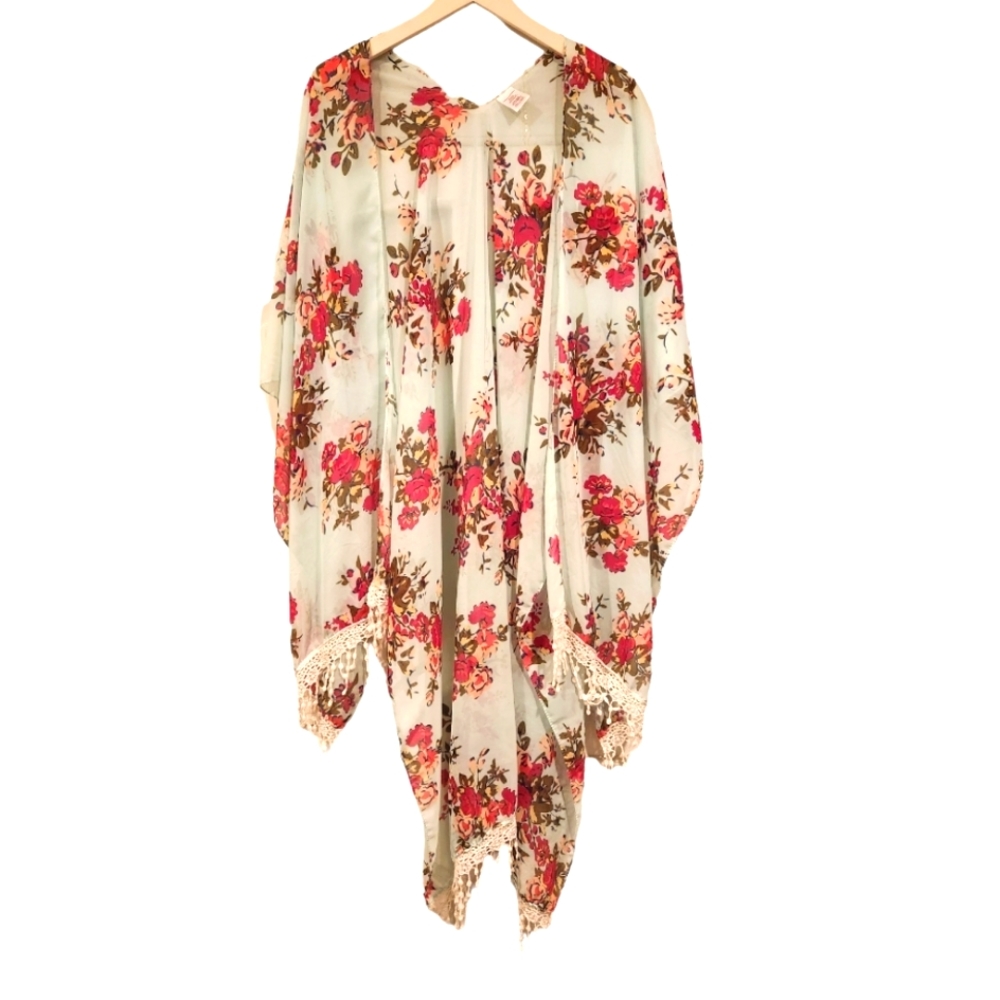 Open sides wrap kimo style boho chic floral crochet coverup